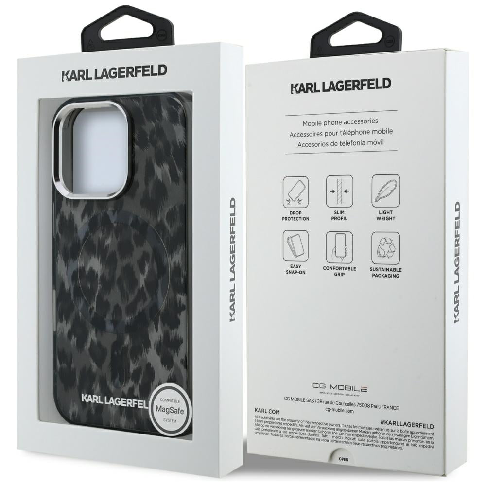 Custodia MagSafe per Apple iPhone 16 Pro Max, Karl Lagerfeld, IML Leopard Pattern, Nera
