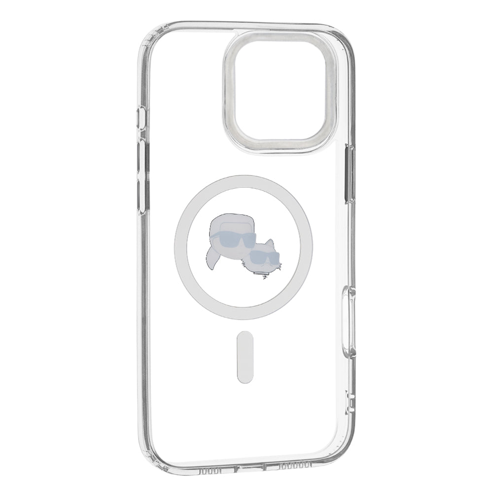 MagSafe Case for Apple iPhone 16 Pro Max, Karl Lagerfeld, IML Metal Karl & Choupette's Heads, White