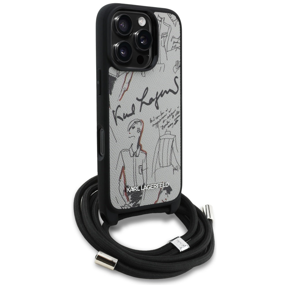 Custodia MagSafe per Apple iPhone 16 Pro Max, Karl Lagerfeld, Saffiano Crossbody, Grigio