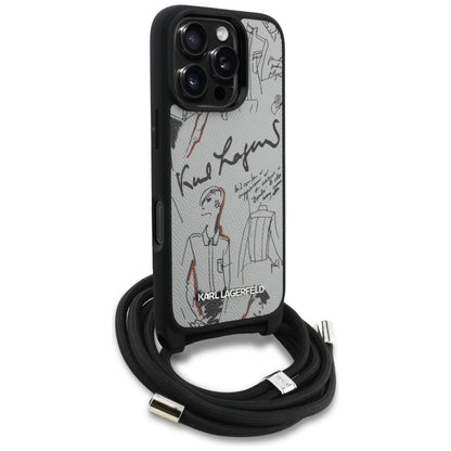 Custodia MagSafe per Apple iPhone 16 Pro Max, Karl Lagerfeld, Saffiano Crossbody, Grigio