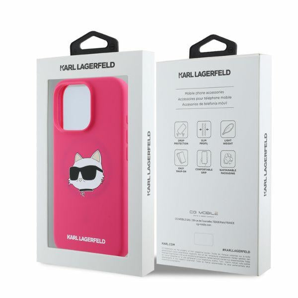 Custodia MagSafe per Apple iPhone 16 Pro Max, Karl Lagerfeld, Silicone Choupette's Head, Fucsia