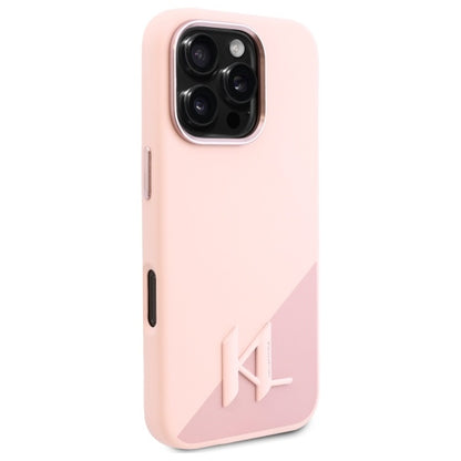 Custodia MagSafe per Apple iPhone 16 Pro Max, Karl Lagerfeld, Silicone Shadow Metal Initial, Rosa