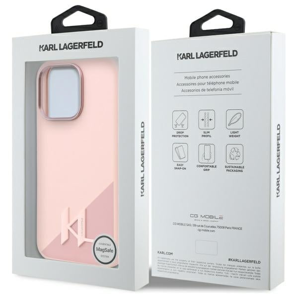 Custodia MagSafe per Apple iPhone 16 Pro Max, Karl Lagerfeld, Silicone Shadow Metal Initial, Rosa