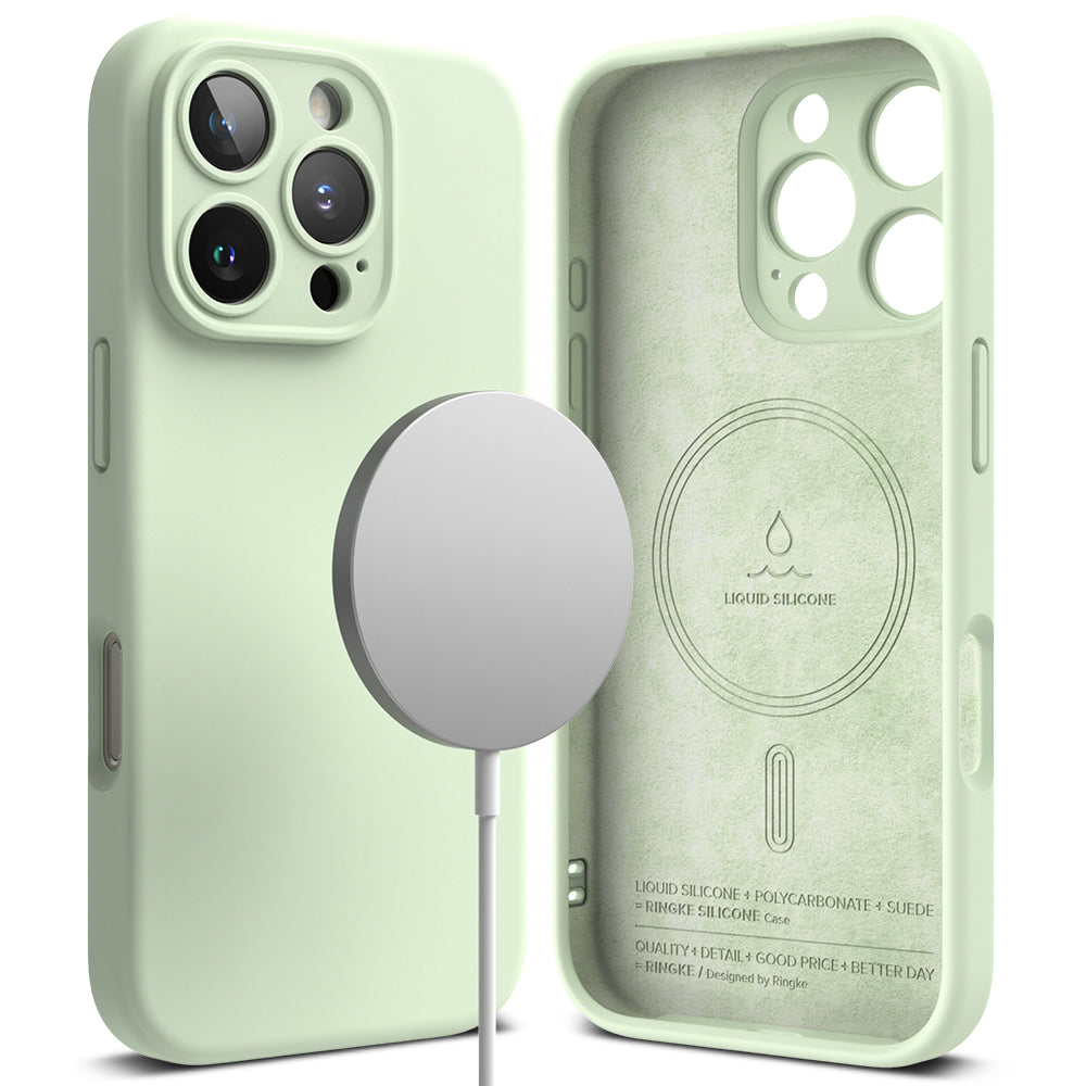 Custodia MagSafe per Apple iPhone 16 Pro Max, Ringke, Silicone, Verde Chiaro