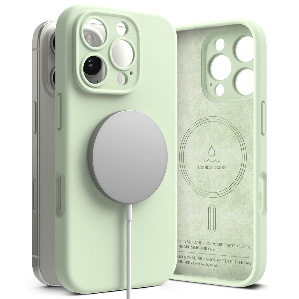 Custodia MagSafe per Apple iPhone 16 Pro Max, Ringke, Silicone, Verde Chiaro