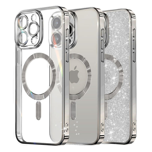 Custodia MagSafe per Apple iPhone 16 Pro Max, Techsuit, Luxury Glitter, Argento