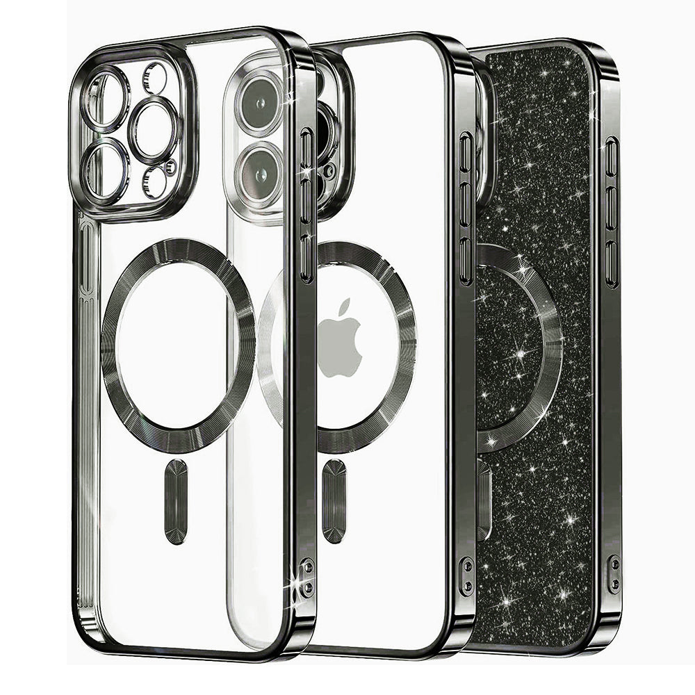 Custodia MagSafe per Apple iPhone 16 Pro Max, Techsuit, Luxury Glitter, Nera