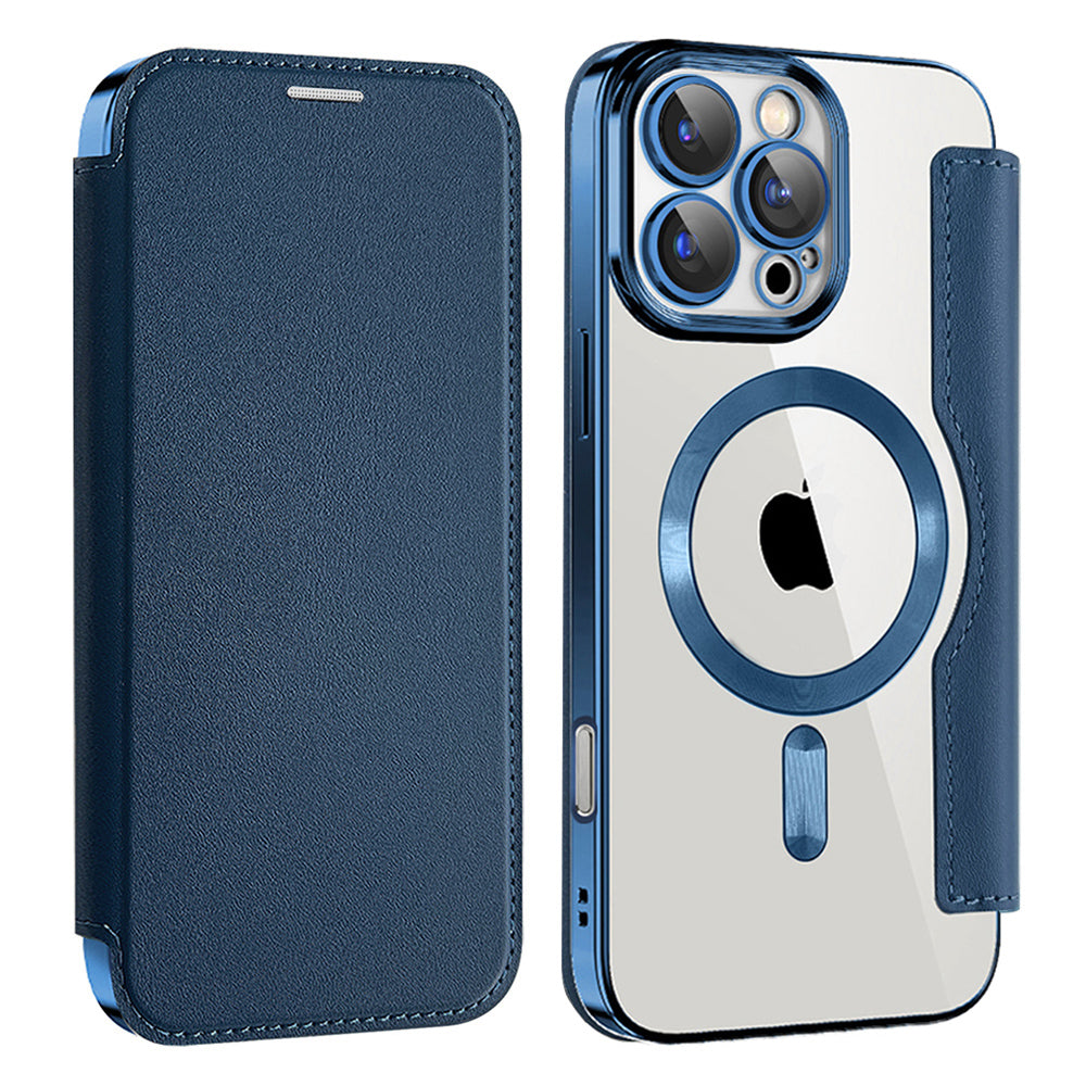 Custodia MagSafe per Apple iPhone 16 Pro Max, Techsuit, SmartMag Book, Blu
