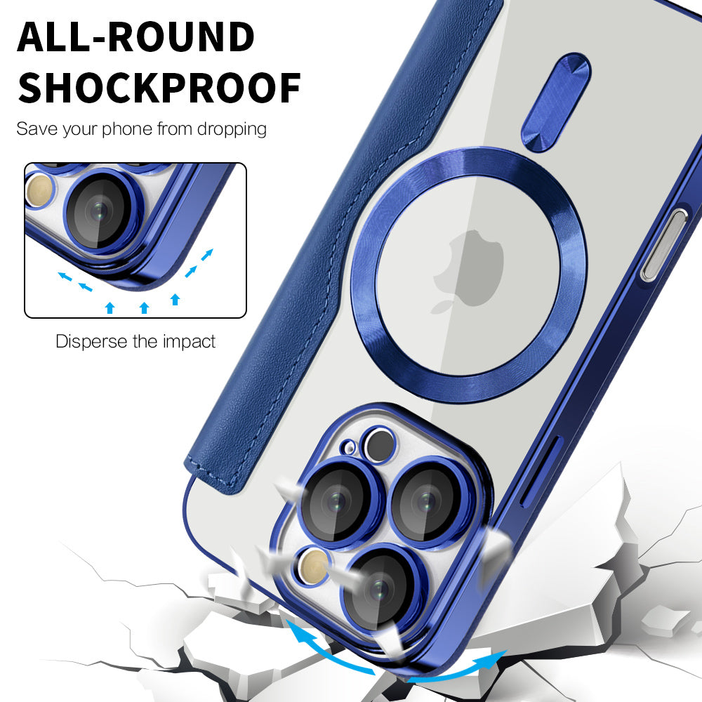 Custodia MagSafe per Apple iPhone 16 Pro Max, Techsuit, SmartMag Book, Blu