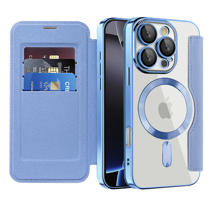 Custodia MagSafe per Apple iPhone 16 Pro Max, Techsuit, SmartMag Book, Blu