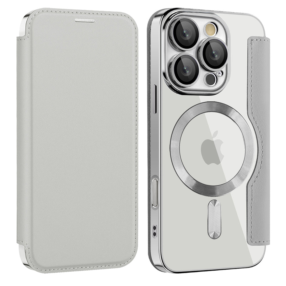 Custodia MagSafe per Apple iPhone 16 Pro Max, Techsuit, SmartMag Book, Grigio