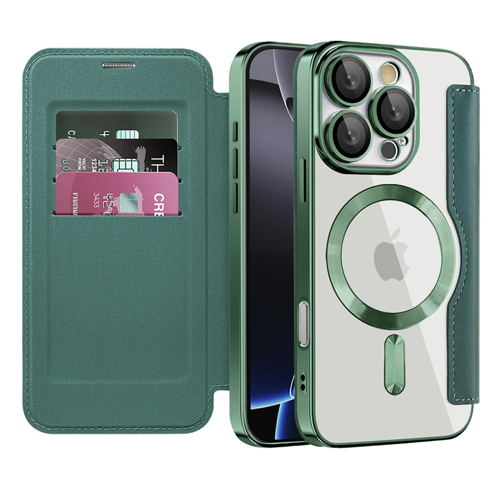 Custodia MagSafe per Apple iPhone 16 Pro Max, Techsuit, SmartMag Book, Verde