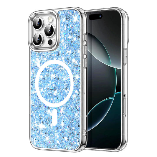 Custodia MagSafe per Apple iPhone 16 Pro Max, Techsuit, Sparkly Glitter, Blu