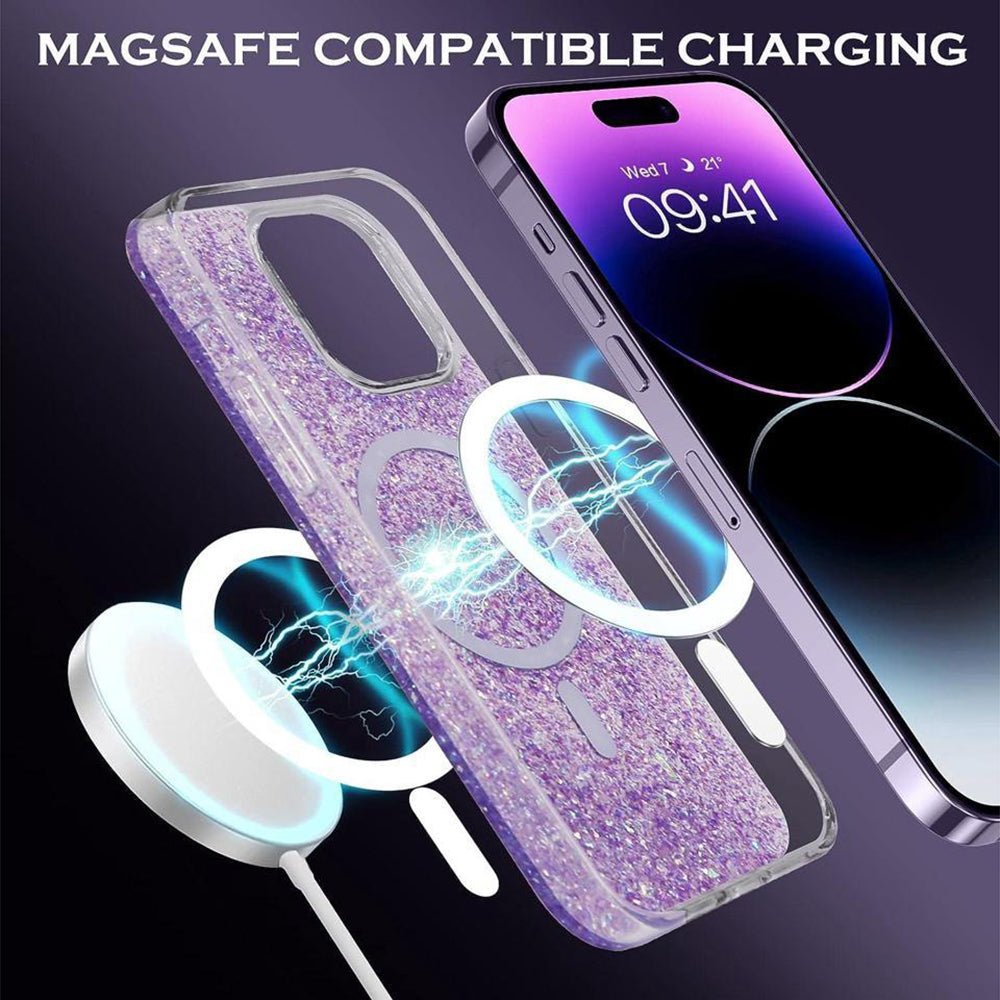 Custodia MagSafe per Apple iPhone 16 Pro Max, Techsuit, Sparkly Glitter, Blu