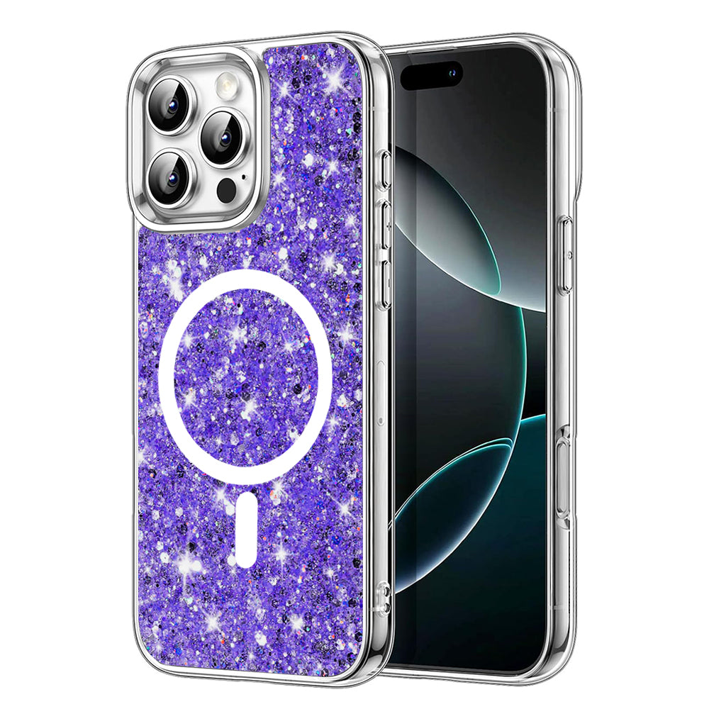 Custodia MagSafe per Apple iPhone 16 Pro Max, Techsuit, Sparkly Glitter, Viola
