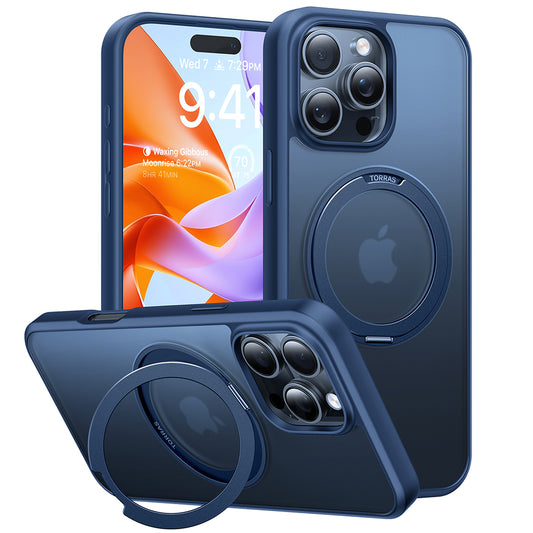 Custodia MagSafe per Apple iPhone 16 Pro Max, Torras, Ostand Pro, Blu navy