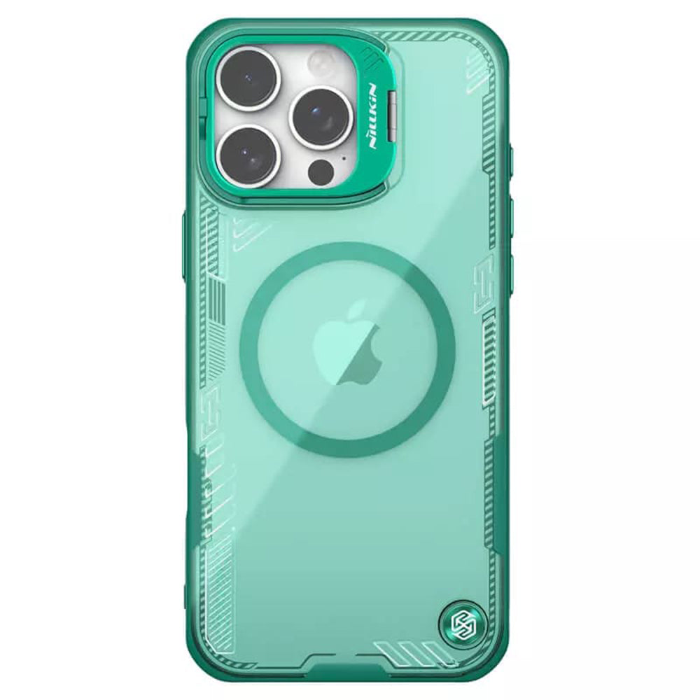 Custodia MagSafe per Apple iPhone 16 Pro, Nillkin, Iceblade Prop (con ritaglio per fotocamera), Verde