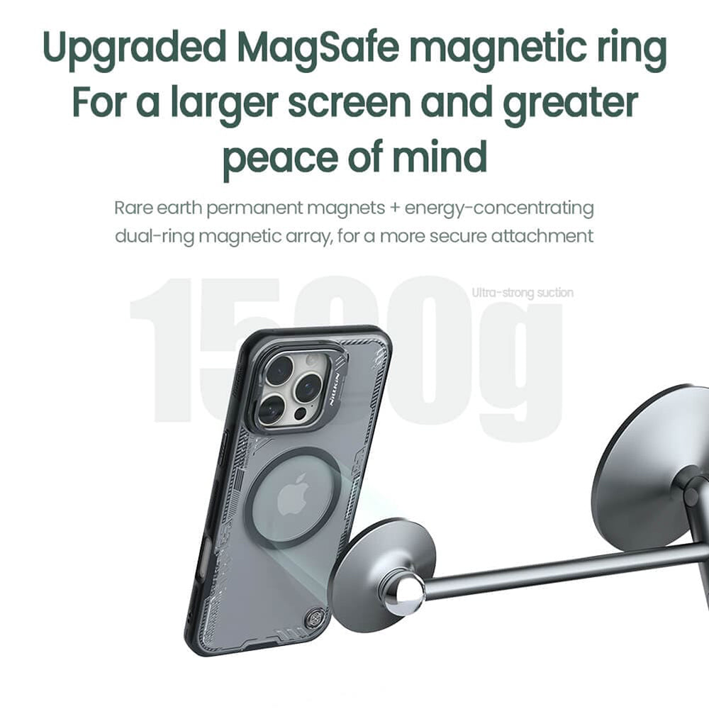Custodia MagSafe per Apple iPhone 16 Pro, Nillkin, Iceblade Prop (con ritaglio per fotocamera), Verde