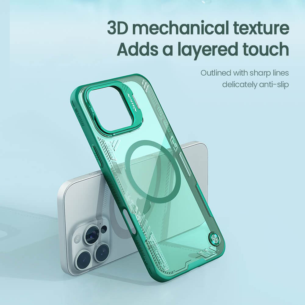 Custodia MagSafe per Apple iPhone 16 Pro, Nillkin, Iceblade Prop (con ritaglio per fotocamera), Verde