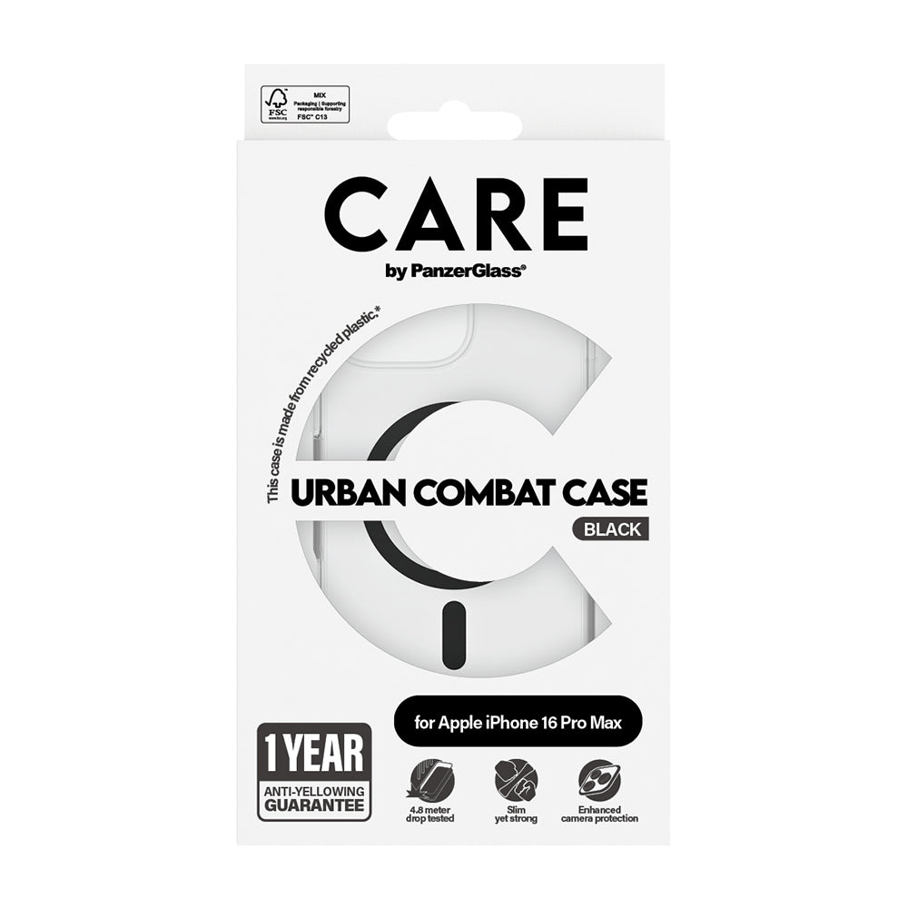 Custodia MagSafe per Apple iPhone 16 Pro, PanzerGlass, Care Urban Combat, Trasparente Nera