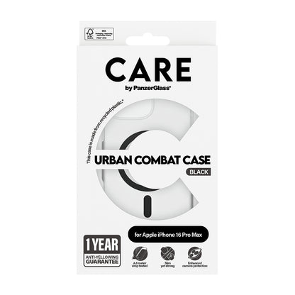 Custodia MagSafe per Apple iPhone 16 Pro, PanzerGlass, Care Urban Combat, Trasparente Nera