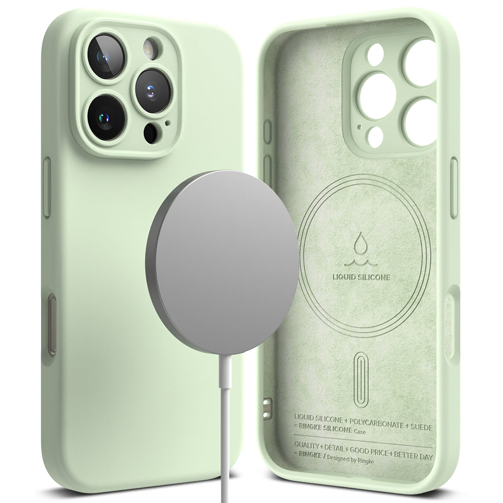 Custodia MagSafe per Apple iPhone 16 Pro, Ringke, Silicone, Verde Chiaro