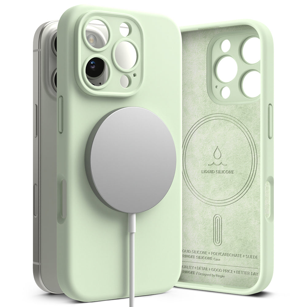 Custodia MagSafe per Apple iPhone 16 Pro, Ringke, Silicone, Verde Chiaro