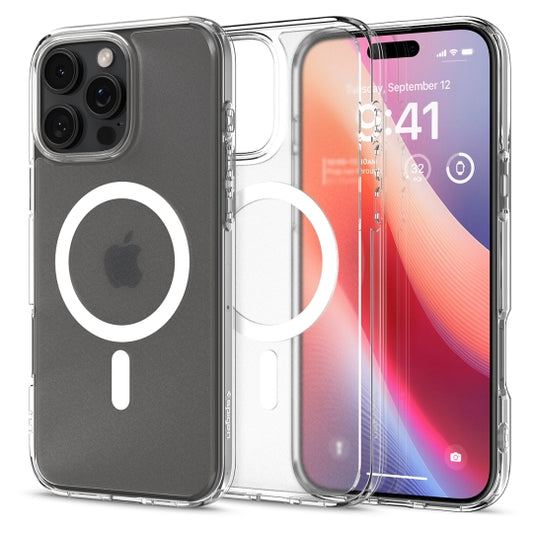 Custodia MagSafe per Apple iPhone 16 Pro, Spigen, Ultra Hybrid, Trasparente Satinata ACS08133