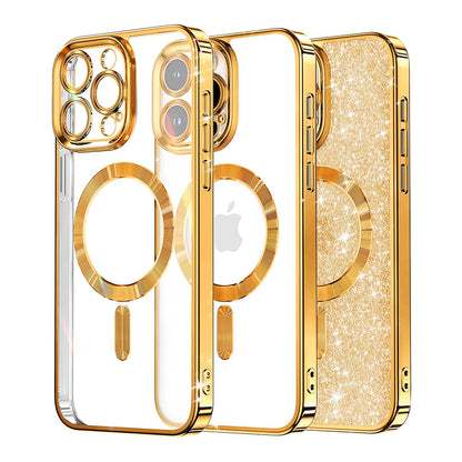 Custodia MagSafe per Apple iPhone 16 Pro, Techsuit, Luxury Glitter, Dorata