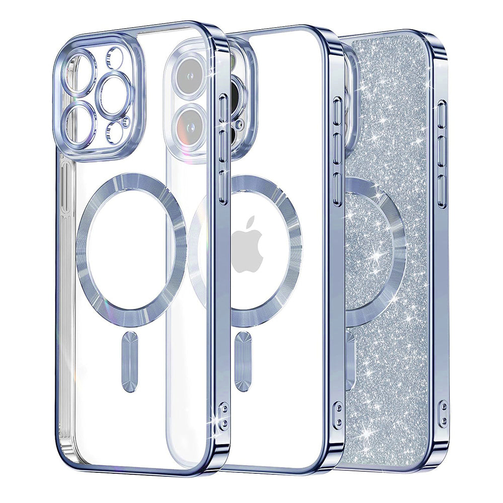 Custodia MagSafe per Apple iPhone 16 Pro, Techsuit, Luxury Glitter, Blu