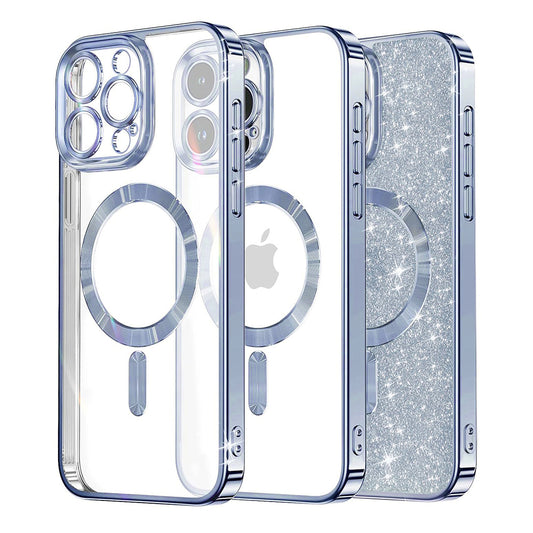 Custodia MagSafe per Apple iPhone 16 Pro, Techsuit, Luxury Glitter, Blu