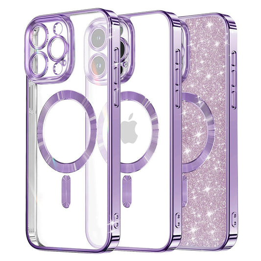 Custodia MagSafe per Apple iPhone 16 Pro, Techsuit, Luxury Glitter, Viola Chiaro