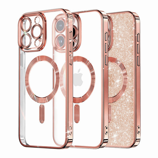 Custodia MagSafe per Apple iPhone 16 Pro, Techsuit, Luxury Glitter, Rosa Dorato
