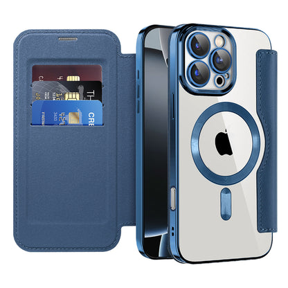 Custodia MagSafe per Apple iPhone 16 Pro, Techsuit, SmartMag Book, Blu