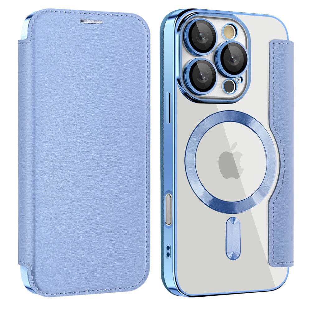 Custodia MagSafe per Apple iPhone 16 Pro, Techsuit, SmartMag Book, Blu