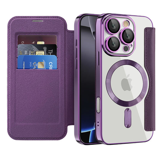 Custodia MagSafe per Apple iPhone 16 Pro, Techsuit, SmartMag Book, Viola
