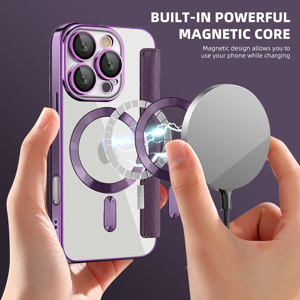 Custodia MagSafe per Apple iPhone 16 Pro, Techsuit, SmartMag Book, Viola