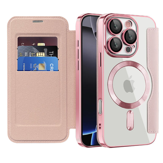 Custodia MagSafe per Apple iPhone 16 Pro, Techsuit, SmartMag Book, Rosa