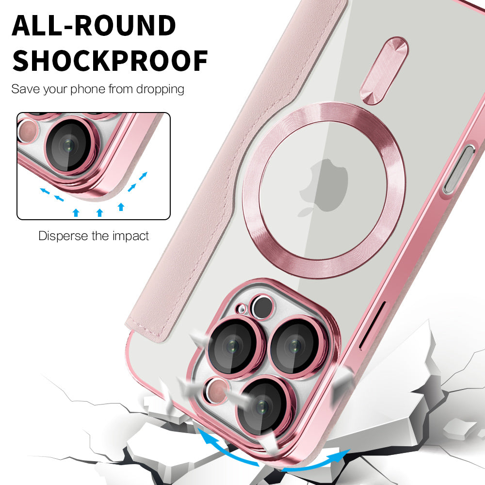 Custodia MagSafe per Apple iPhone 16 Pro, Techsuit, SmartMag Book, Rosa