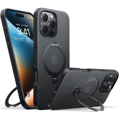 MagSafe Case for Apple iPhone 16 Pro, Torras, Ostand Spin, Black
