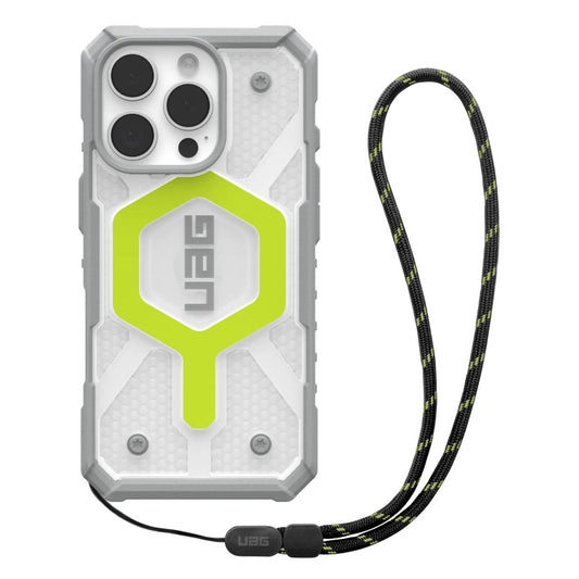 Custodia MagSafe per Apple iPhone 16 Pro, Urban Armor Gear, Pathfinder Clear con Cordino, Verde