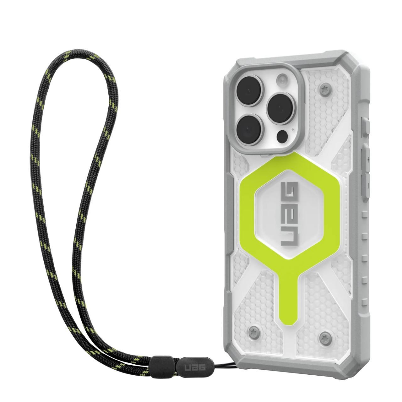 Custodia MagSafe per Apple iPhone 16 Pro, Urban Armor Gear, Pathfinder Clear con Cordino, Verde