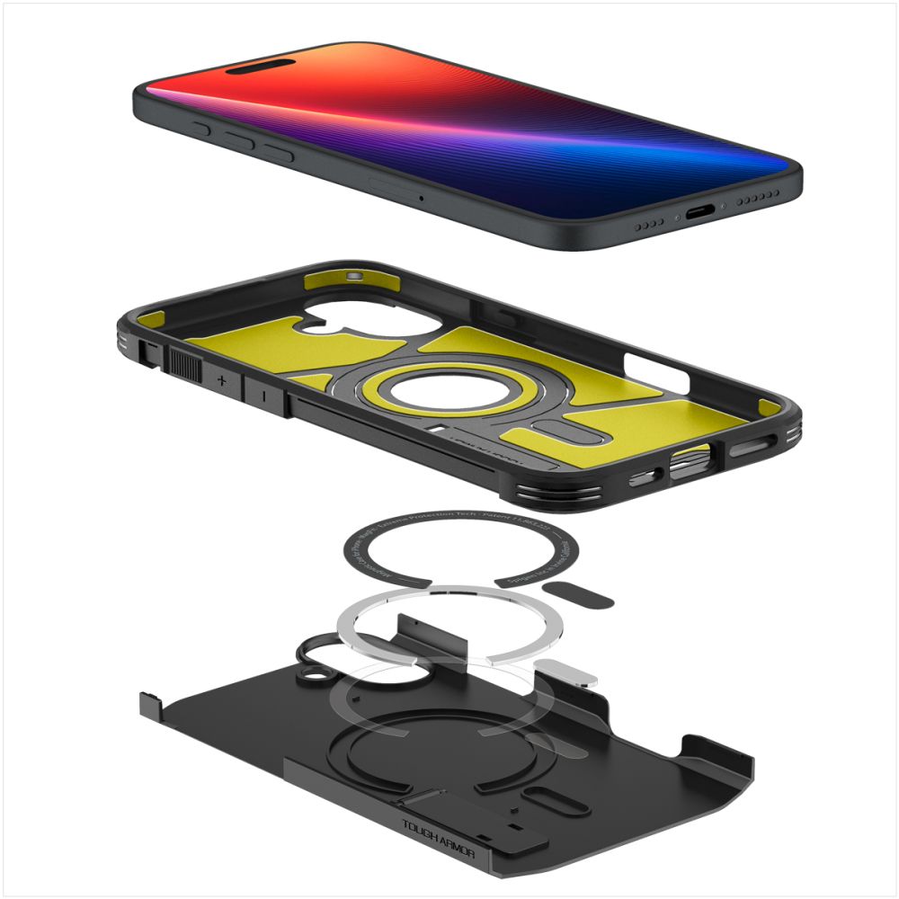 Custodia MagSafe per Apple iPhone 16, Spigen, Tough Armor, Nera ACS08216