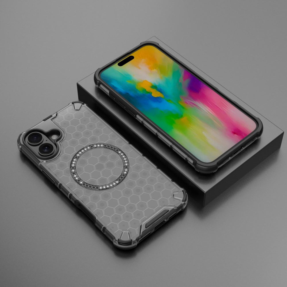 Custodia MagSafe per Apple iPhone 16, Techsuit, HoneyComb Shield, Nera