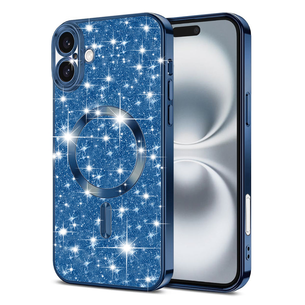 Custodia MagSafe per Apple iPhone 16, Techsuit, Luxury Glitter, Blu Scuro