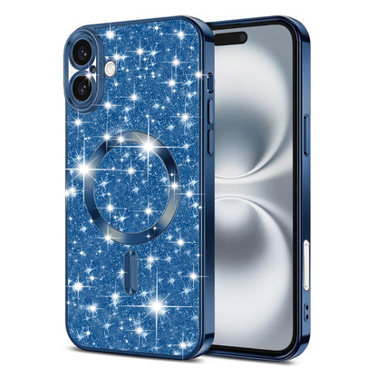 Custodia MagSafe per Apple iPhone 16, Techsuit, Luxury Glitter, Blu Scuro