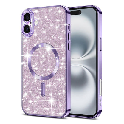 Custodia MagSafe per Apple iPhone 16, Techsuit, Luxury Glitter, Viola Chiaro