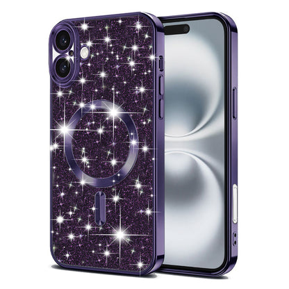 Custodia MagSafe per Apple iPhone 16, Techsuit, Luxury Glitter, Viola Scuro