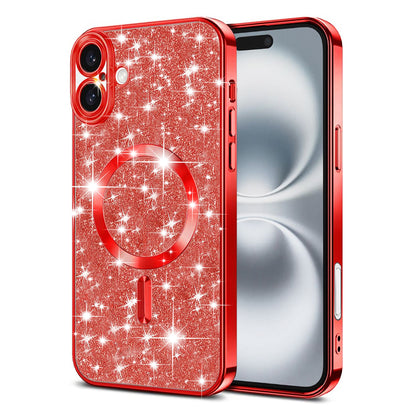 Custodia MagSafe per Apple iPhone 16, Techsuit, Luxury Glitter, Rossa
