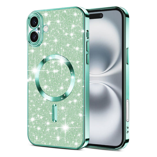 Custodia MagSafe per Apple iPhone 16, Techsuit, Luxury Glitter, Verde Chiaro